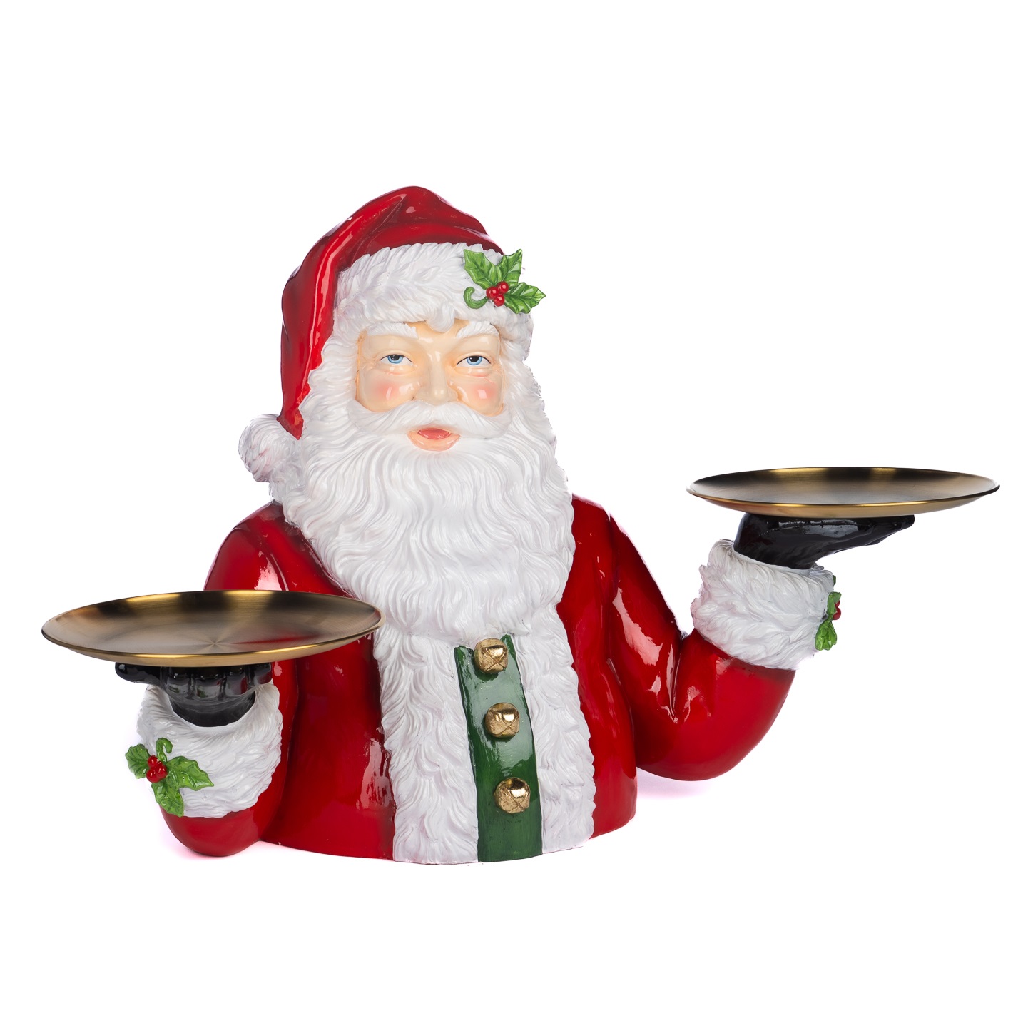 Mezzo busto Babbo Natale maggiordomo in resina con piatti in metallo - largh. 76.5 cm - Goodwill